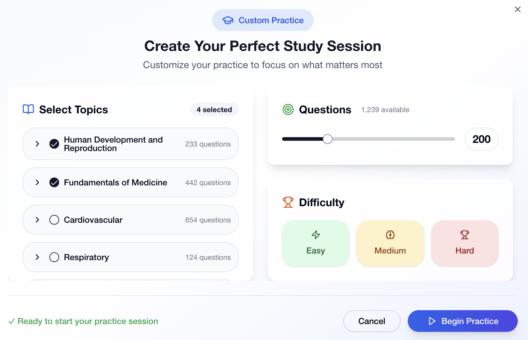 Cada+ Question Bank Interface